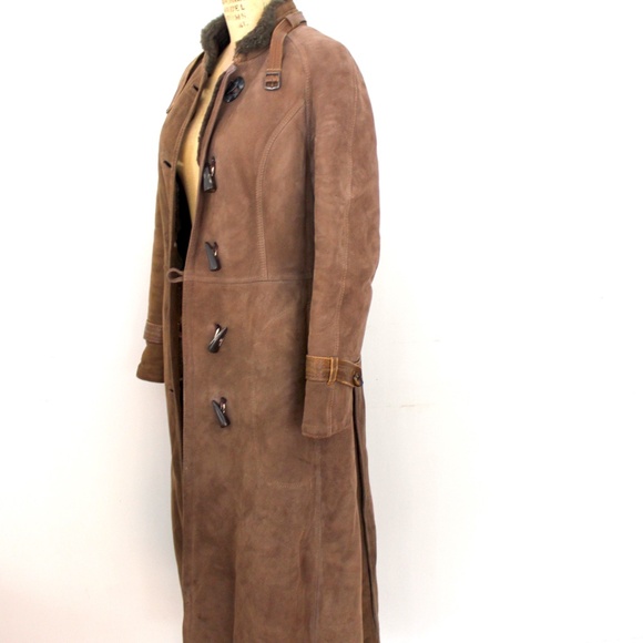 1970s shearling sheepskin tan brown fur coat maxi length manteau mouton - Picture 4 of 16